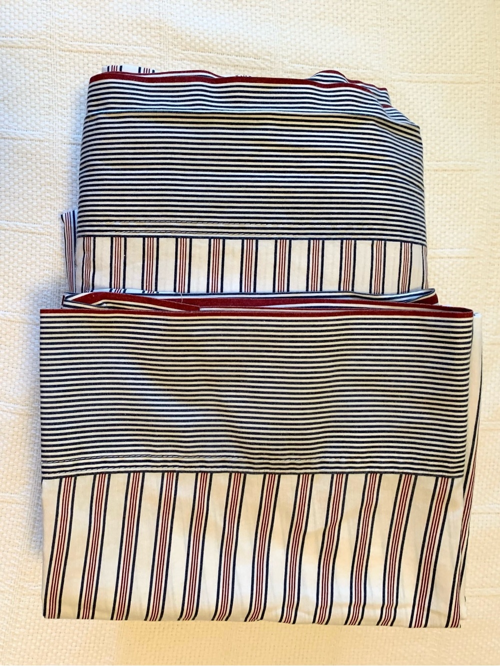 Tommy Hilfiger Queen Sheet Set, Cotton Blend, Navy & Red Pinstripe, 4 Piece